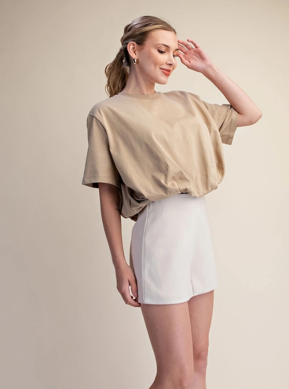 Cropped Bubble Hem Tee - Taupe