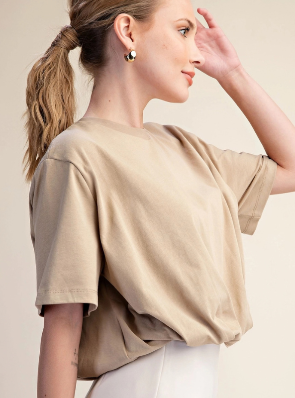 Cropped Bubble Hem Tee - Taupe