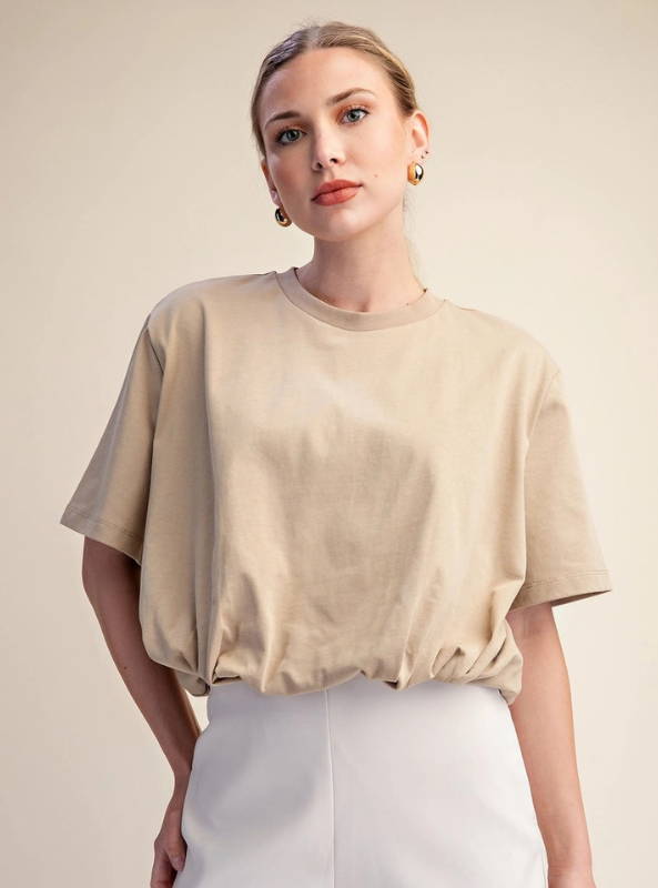 Cropped Bubble Hem Tee - Taupe