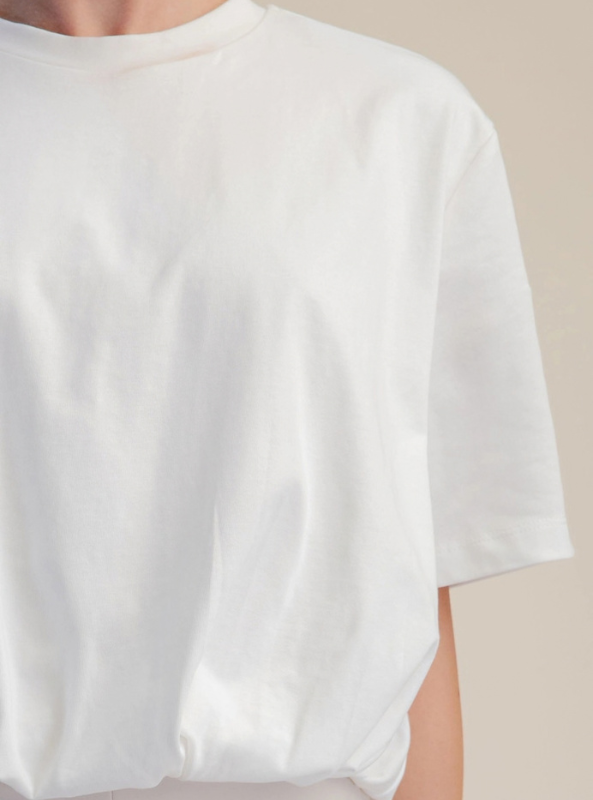 Cropped Bubble Hem Tee - White