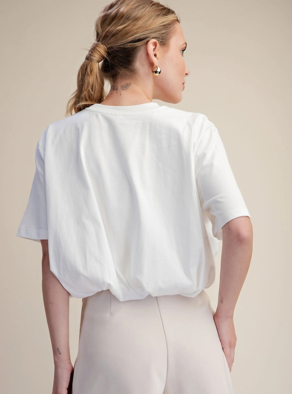 Cropped Bubble Hem Tee - White