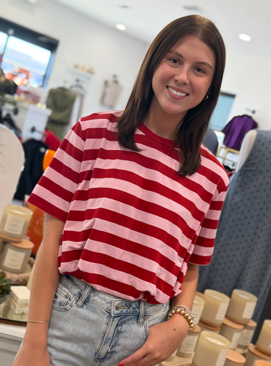 Red/Pink Stripe Bubble Top