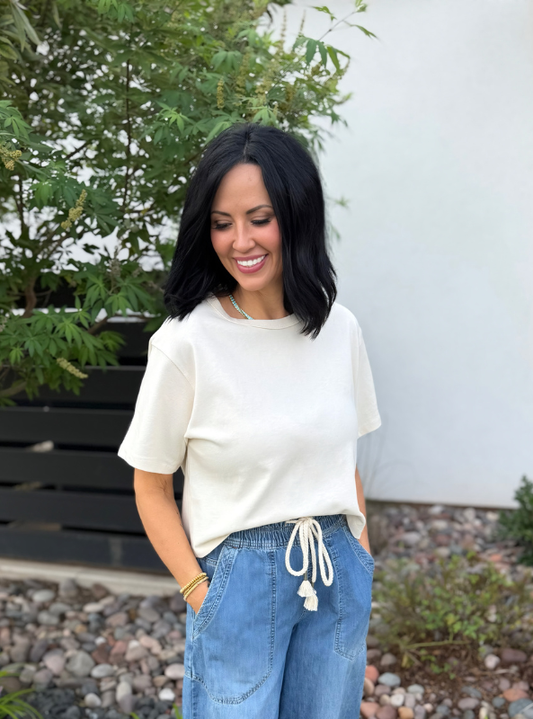 Suzanne Linen Knitted Top - Oatmeal