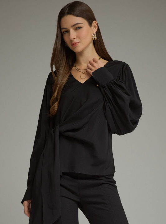 Bethany Balloon Sleeve Top-Black