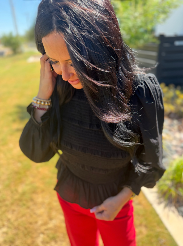 Brittney Smocked Top-Black