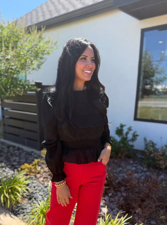 Brittney Smocked Top-Black