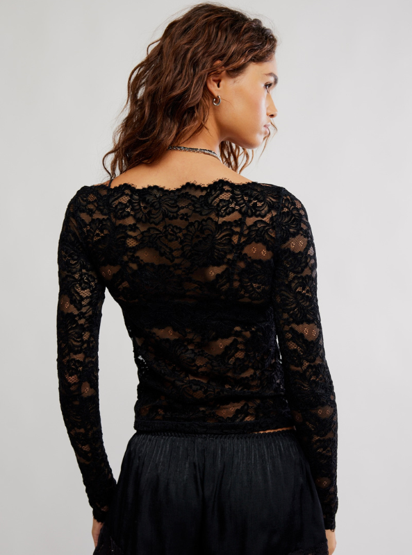 Free People | Raising Eyebrows Lace Top- Black