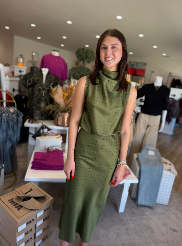Olive Polka Dot Top