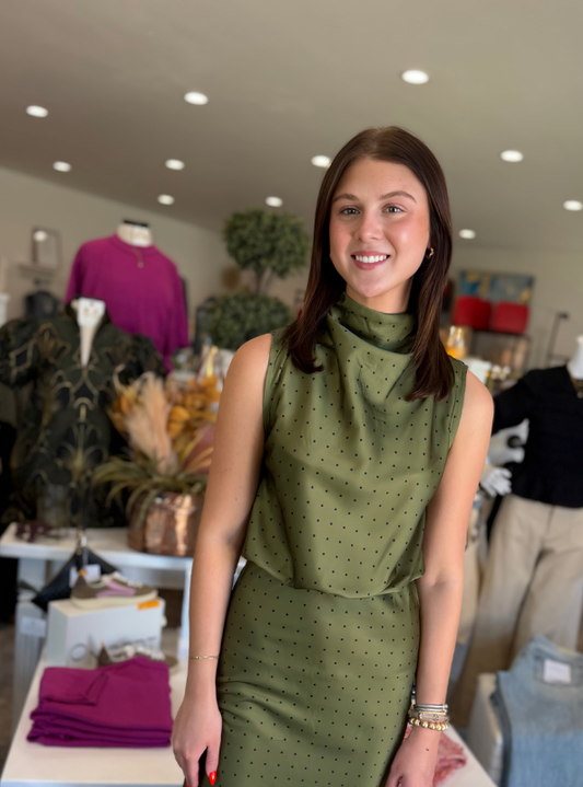 Olive Polka Dot Top