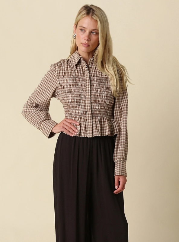 Piper Smocked Gingham Peplum Blouse
