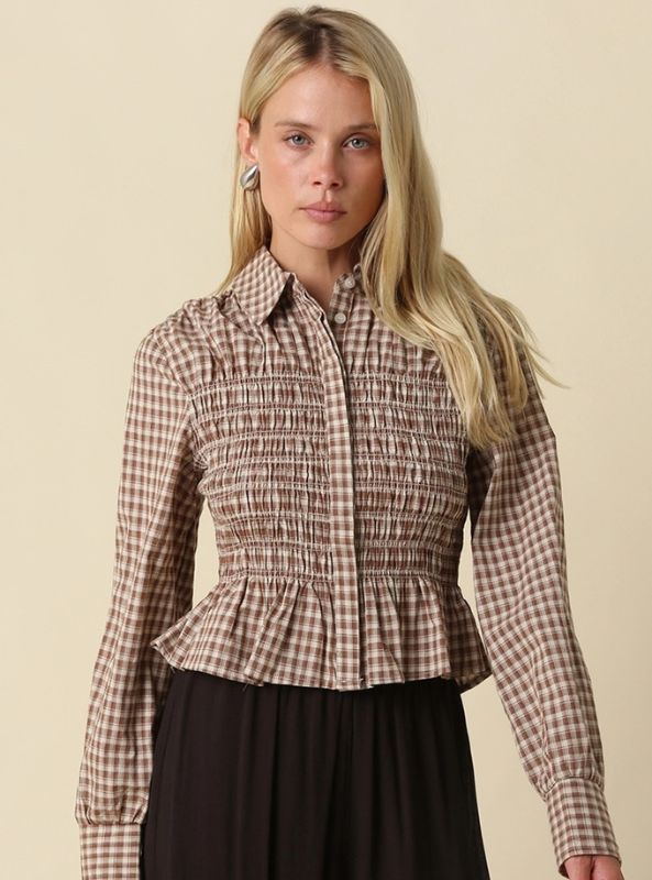 Piper Smocked Gingham Peplum Blouse