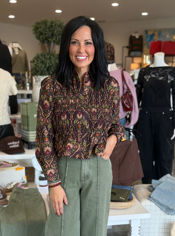 Nessa Paisley Smocked Peplum Blouse