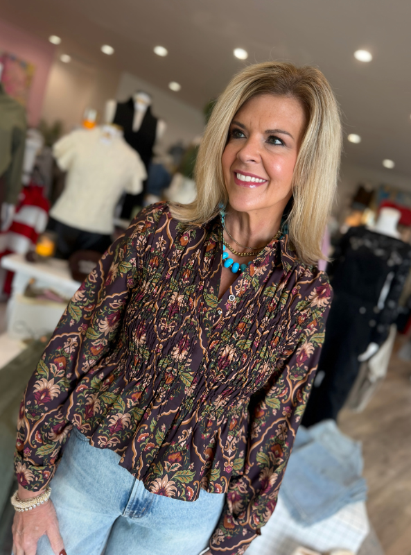 Nessa Paisley Smocked Peplum Blouse