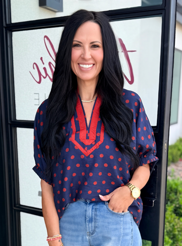 Navy Polka Dot Top