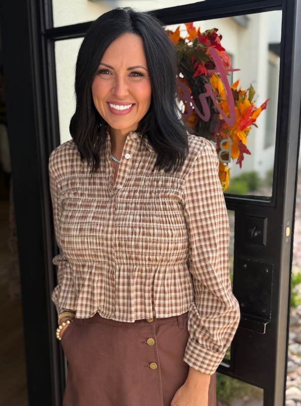 Piper Smocked Gingham Peplum Blouse