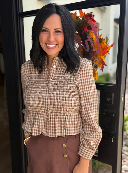 Piper Smocked Gingham Peplum Blouse