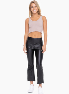Cropped Black Flared Faux Leather Pants