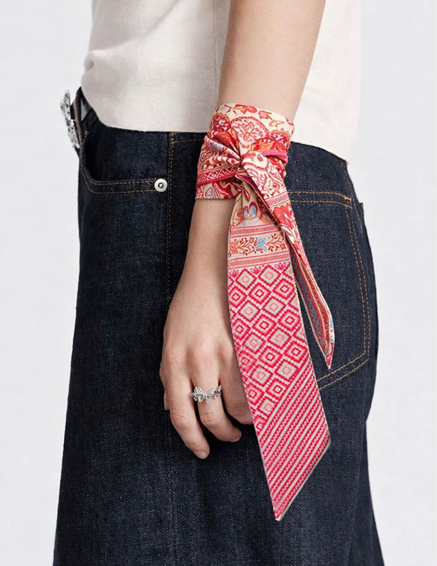 Boho Ethnic Patchwork Print Silk Feel Twilly Skinny Scarf