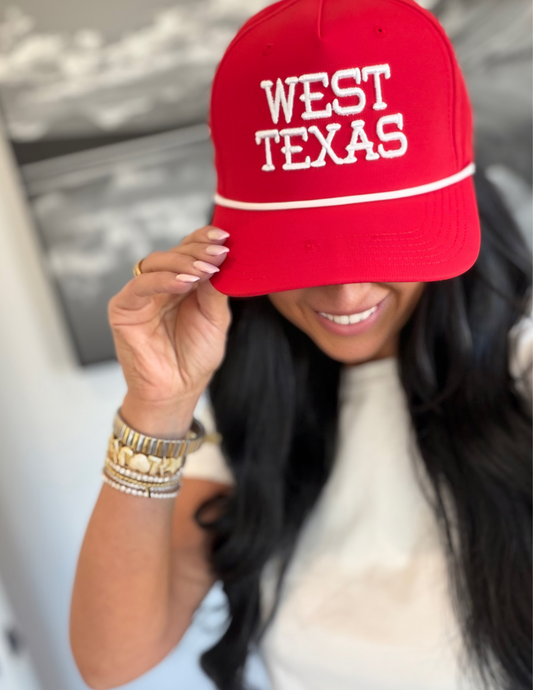 CA Hat Red w/White Rope - White West Texas