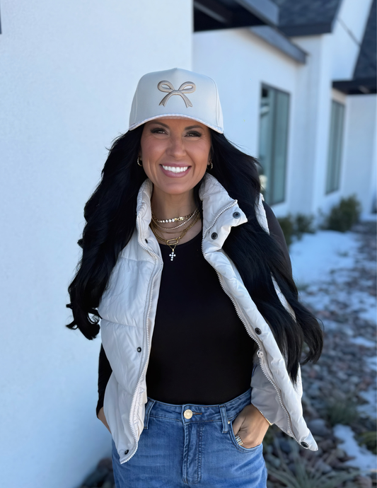 Gingham Hat with Embroidery Bow