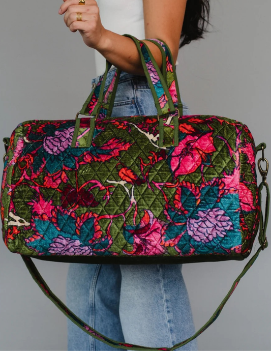Olive & Multicolored Floral Duffle
