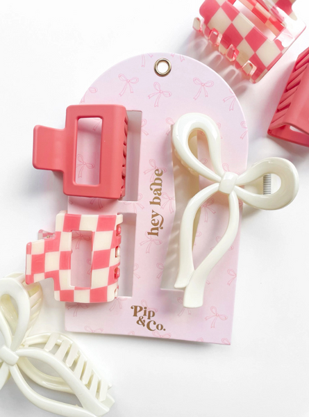 Pink Bow and Checkered Claw Clip Set