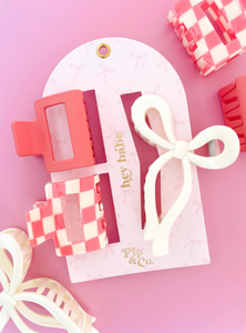 Pink Bow and Checkered Claw Clip Set