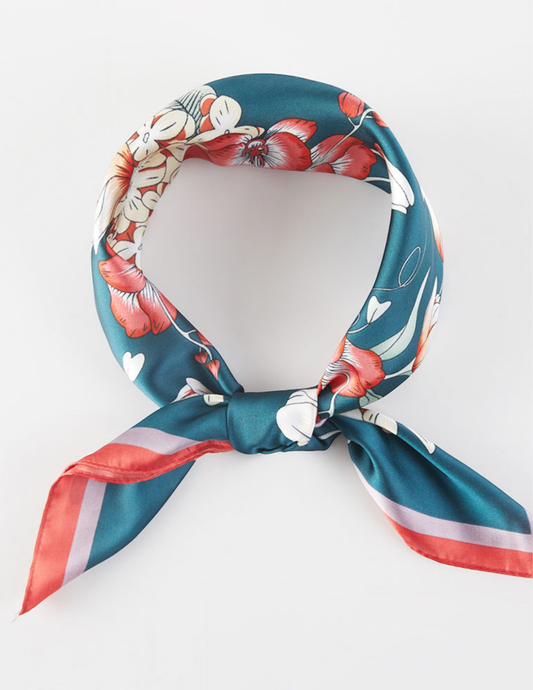 Spring Bouquet Floral Pattern Printed Square Silky Satin Bandana Scarf