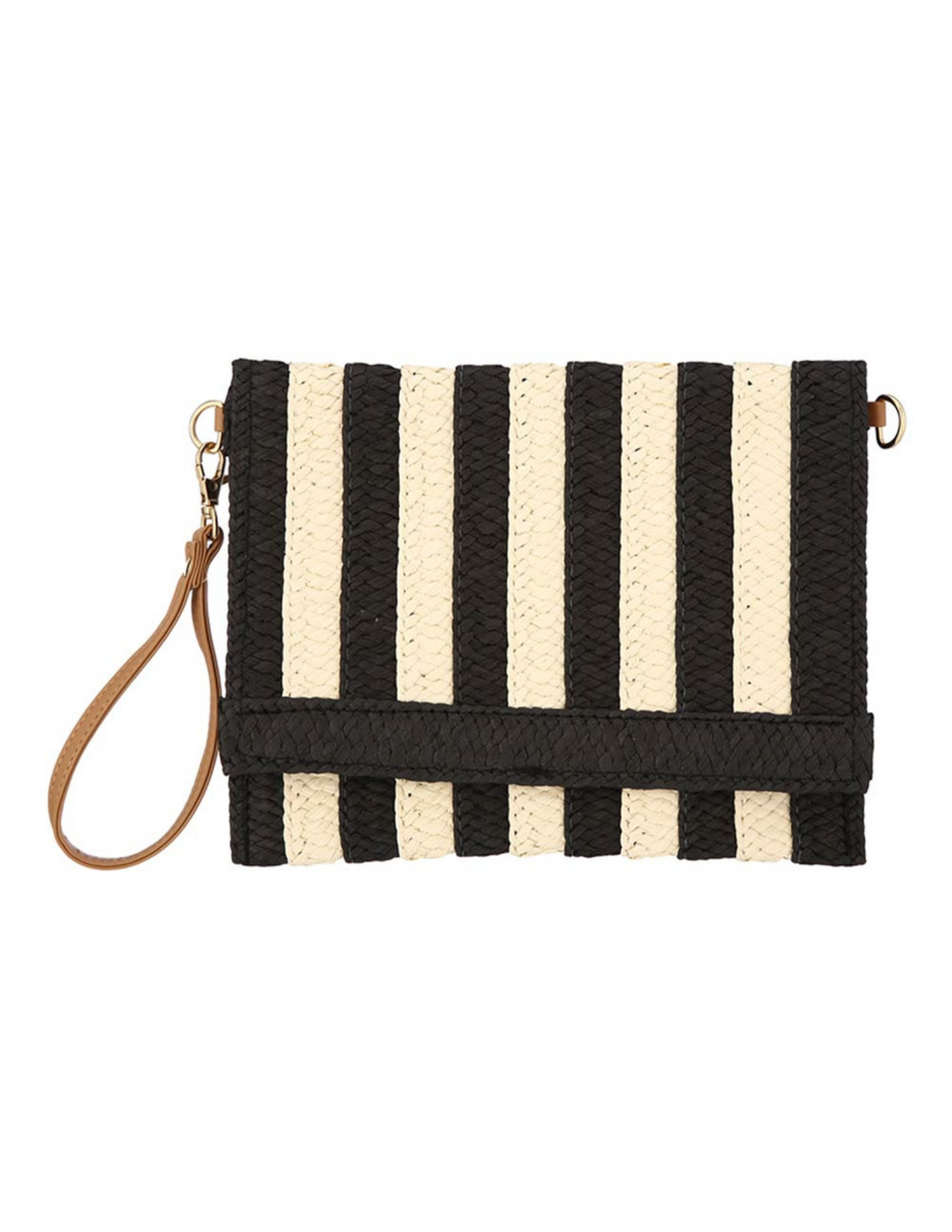 Striped Woven Foldover Wristlet Clutch Crossbody Bag