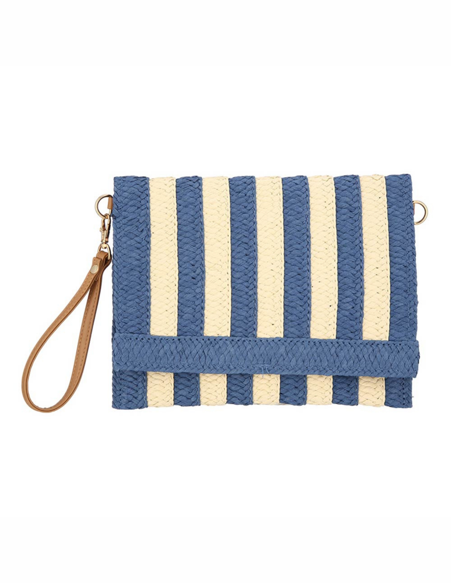 Striped Woven Foldover Wristlet Clutch Crossbody Bag