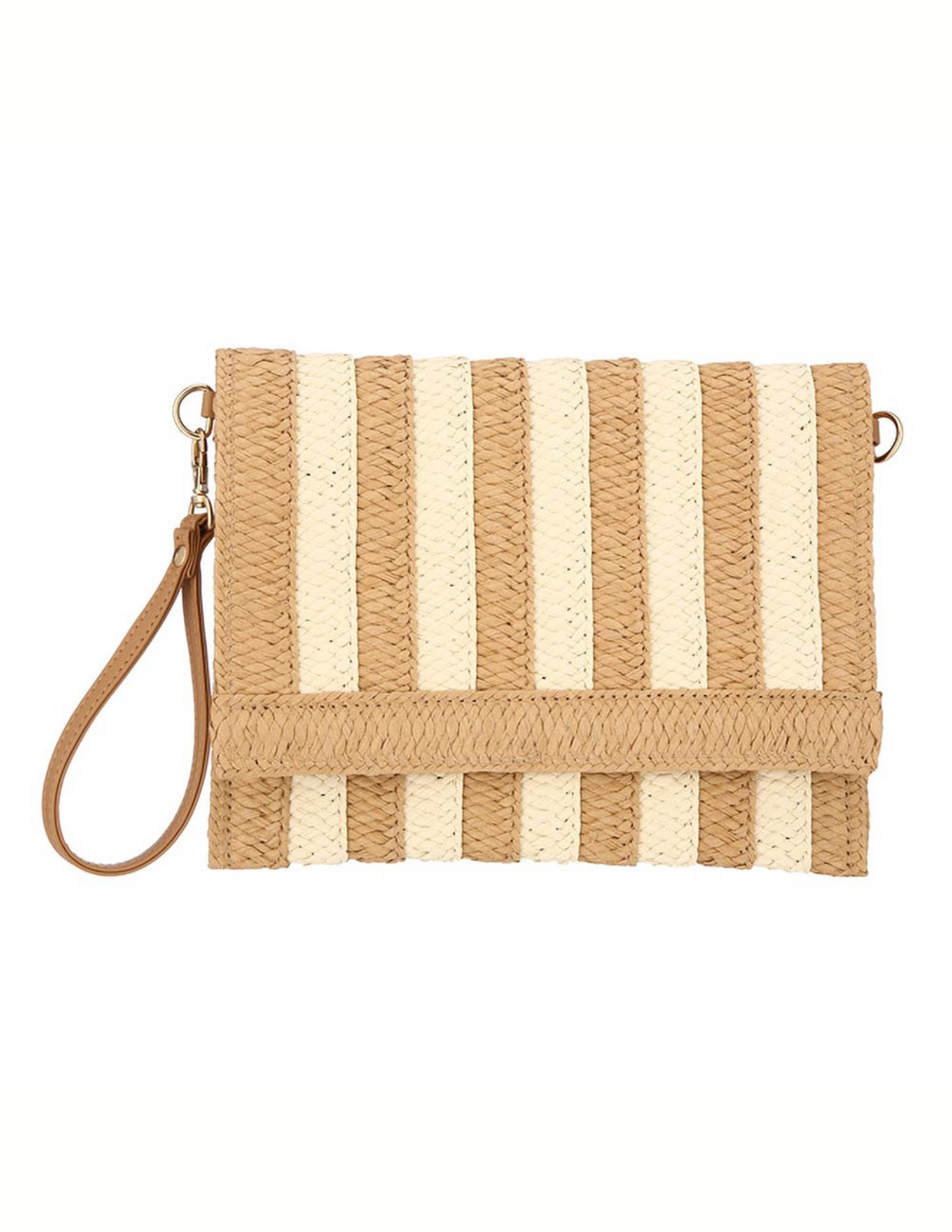 Striped Woven Foldover Wristlet Clutch Crossbody Bag