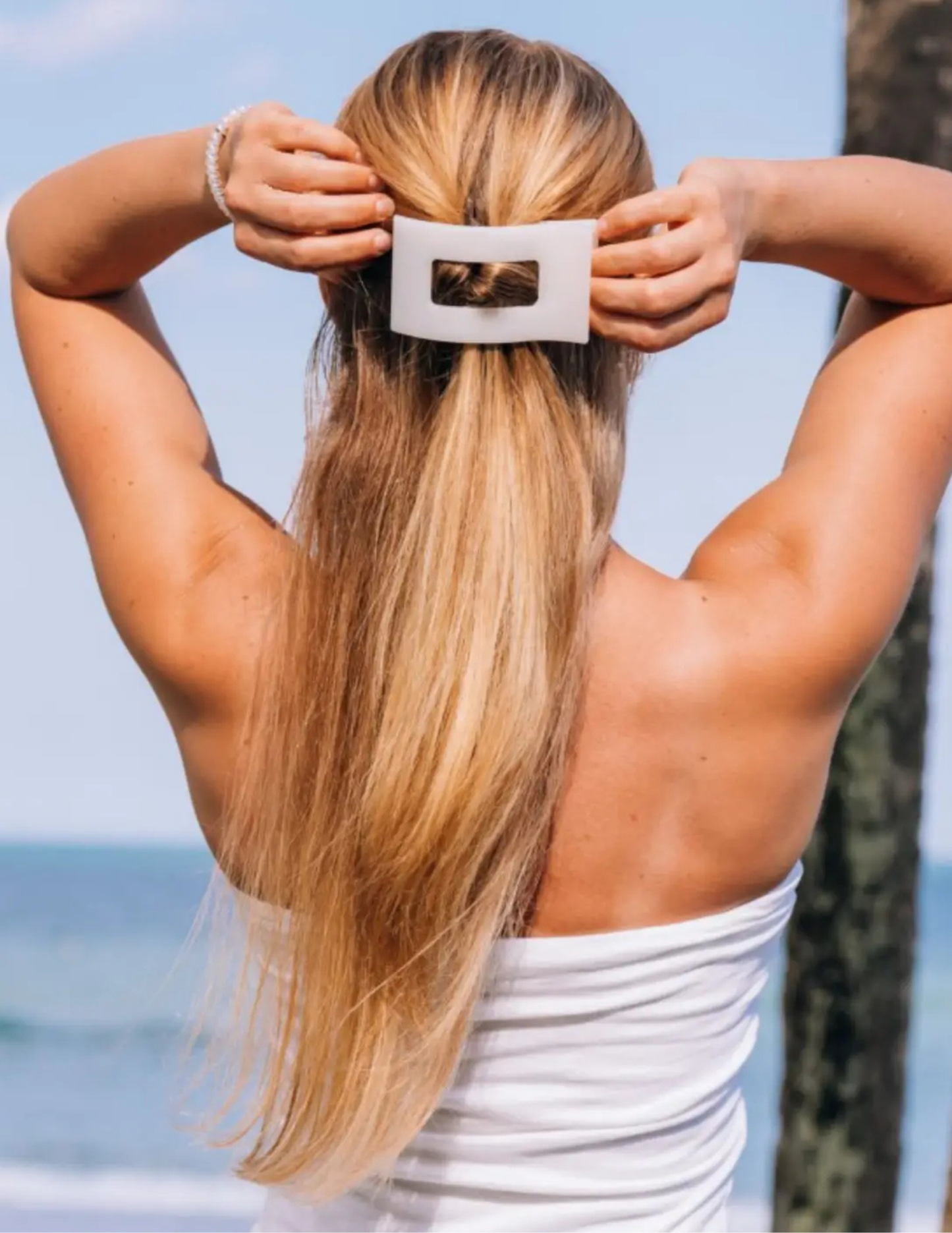Flat Rectangle Hair Clip - Coconut White - Large