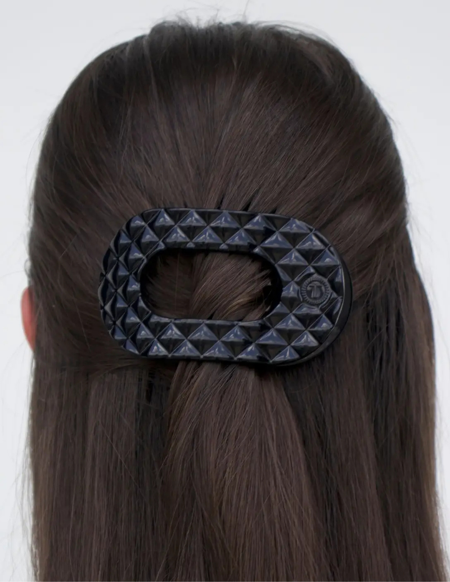 Flat Round Hair Clip - Jet Black Quilted- Medium