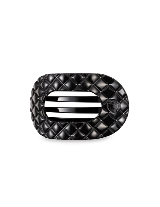 Flat Round Hair Clip - Jet Black Quilted- Medium