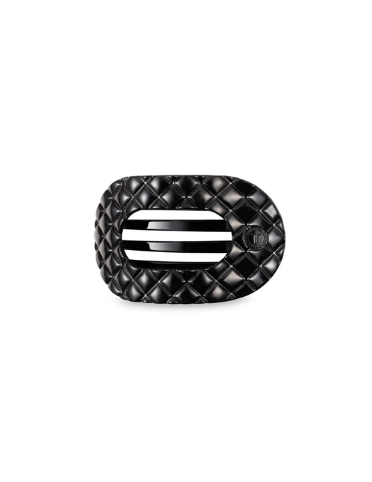 Flat Round Hair Clip - Jet Black Quilted- Small