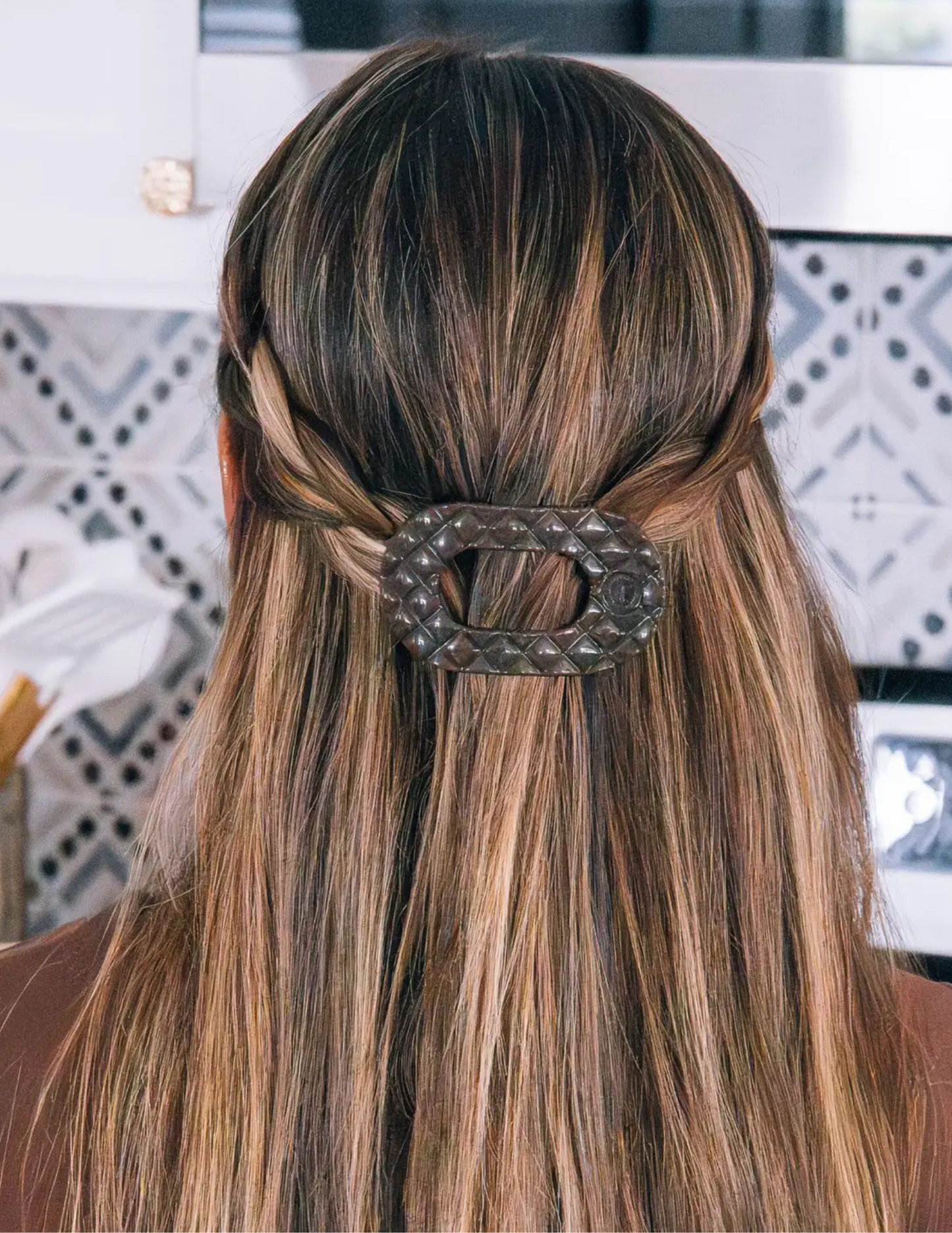 Flat Round Hair Clip - Truly Taupe Quilted- Small - Tres Chic Boutique