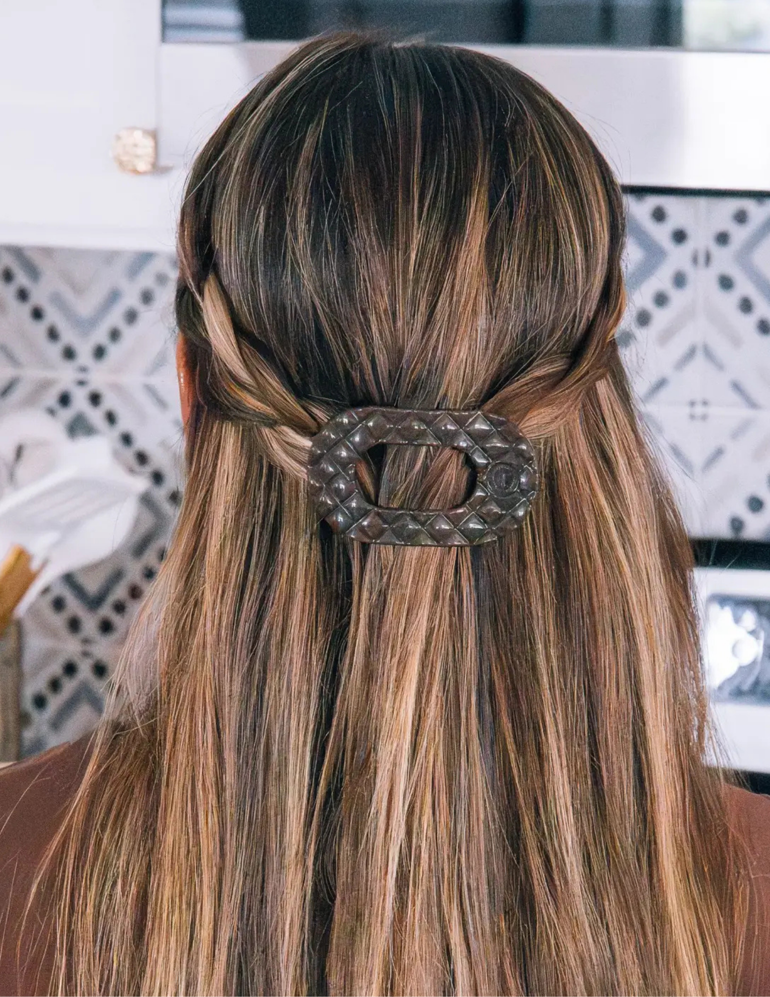 Flat Round Hair Clip - Truly Taupe Quilted- Small - Tres Chic Boutique