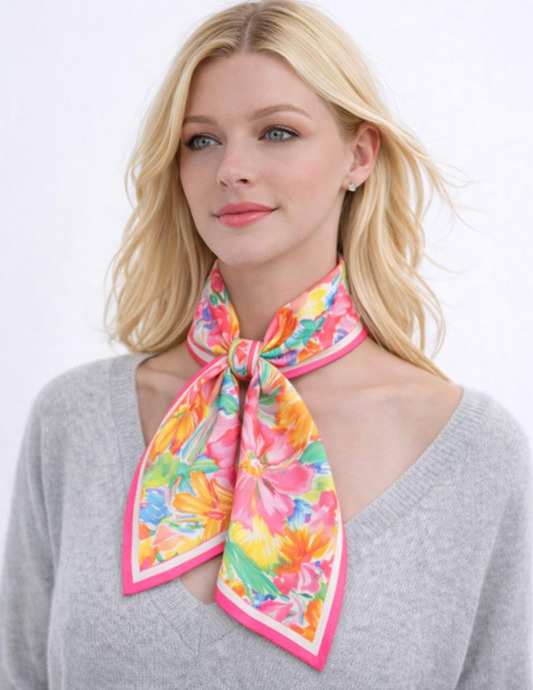 Tropical Watercolor Floral Print Square Bandana Scarf