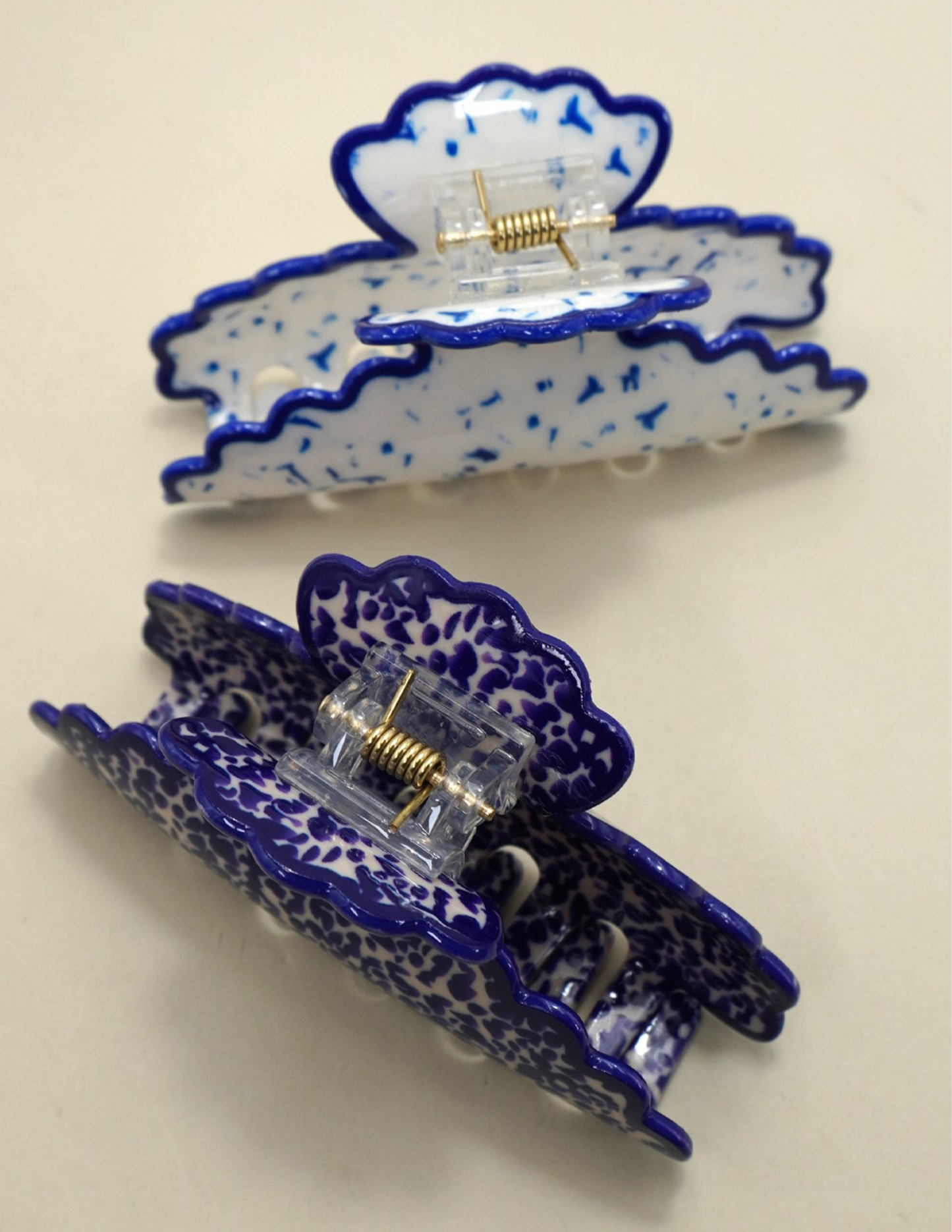 Vintage Porcelain Style Half Moon Hair Claw Clips