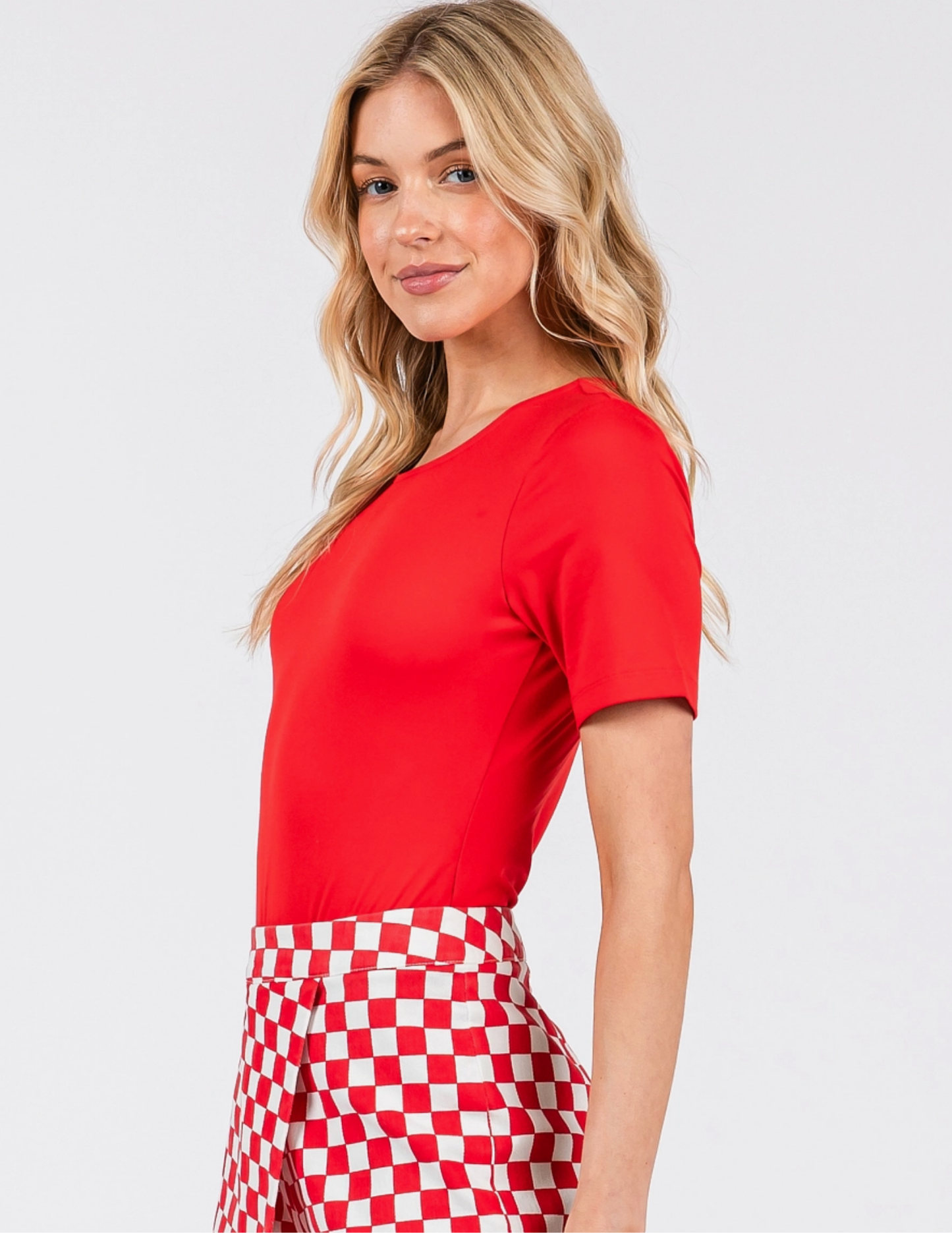 Dty Round Neck Short Sleeve Bodysuit- Red - Tres Chic Boutique