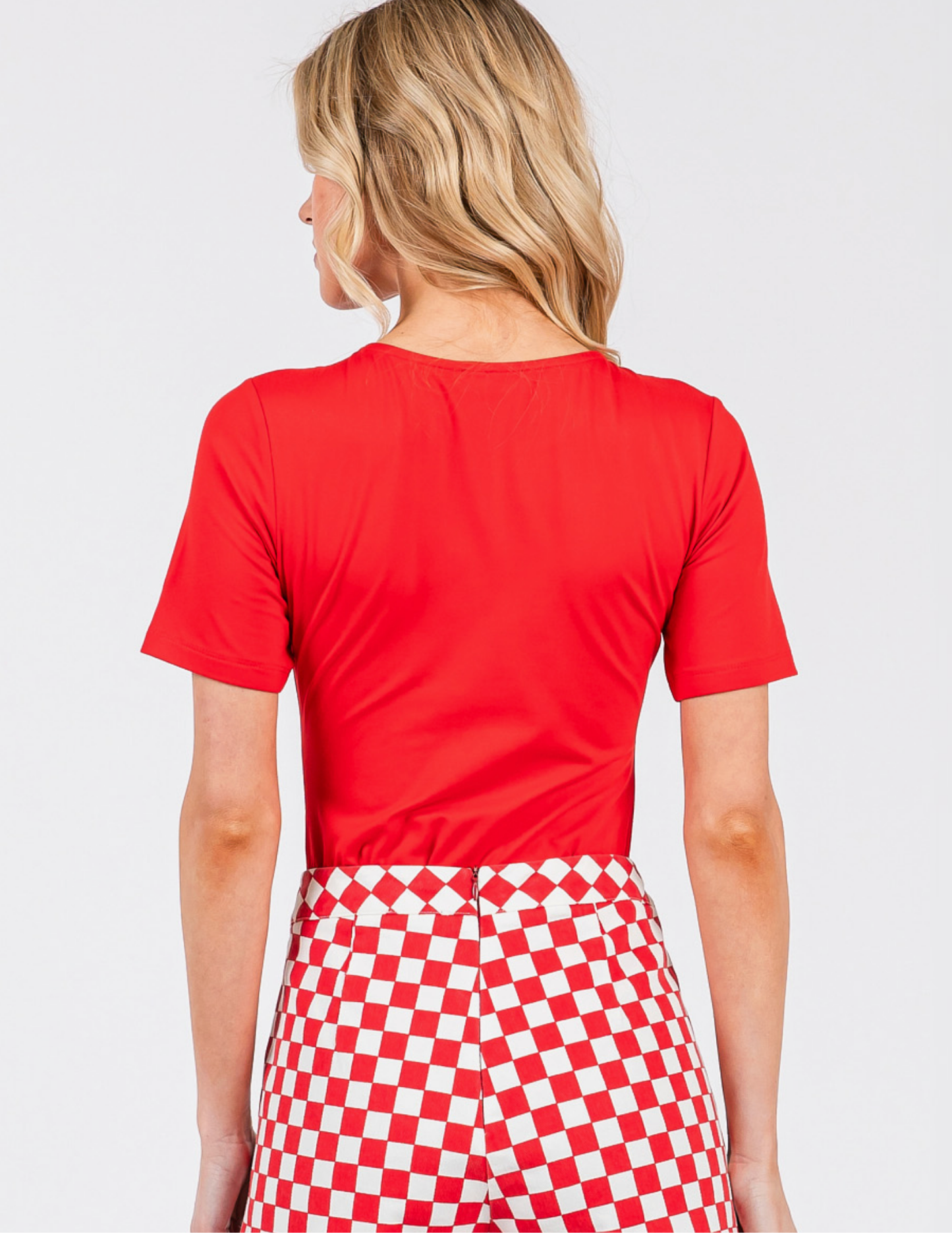 Dty Round Neck Short Sleeve Bodysuit- Red - Tres Chic Boutique