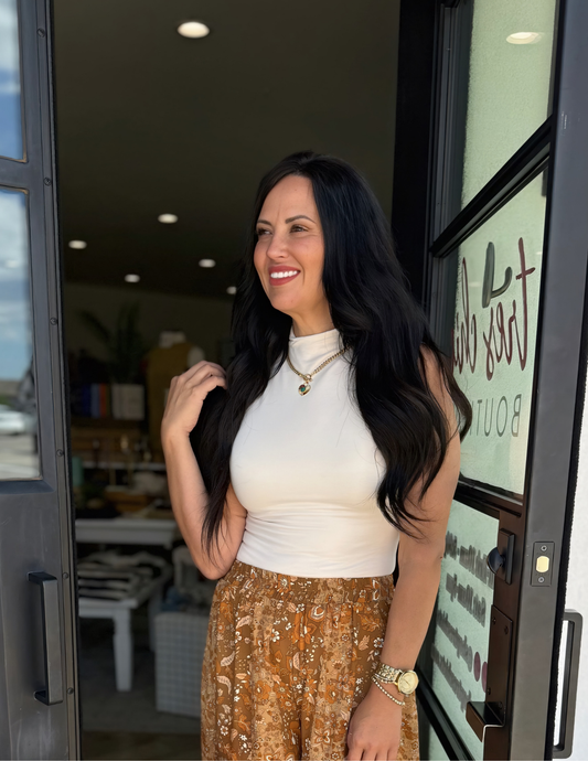 Mock Neck Bodysuit- Cream