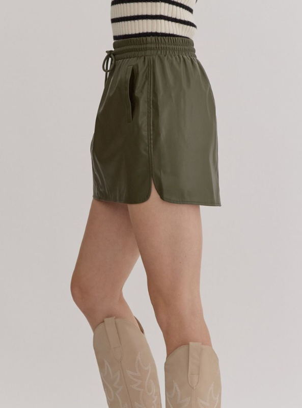 Olive Faux Leather Mini Skirt - Tres Chic Boutique