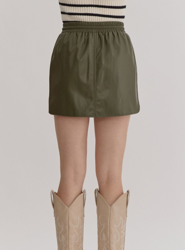 Olive Faux Leather Mini Skirt - Tres Chic Boutique