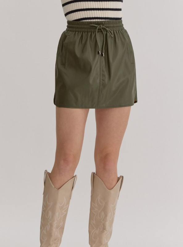 Olive Faux Leather Mini Skirt - Tres Chic Boutique