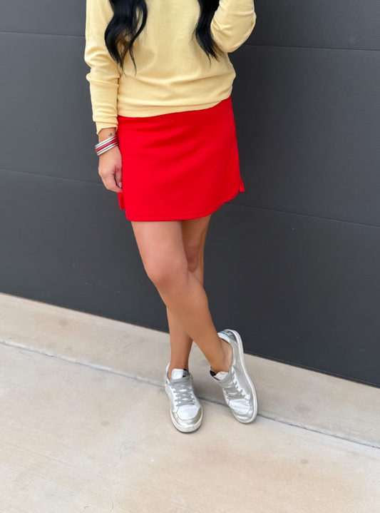 Red Mid Rise Skort