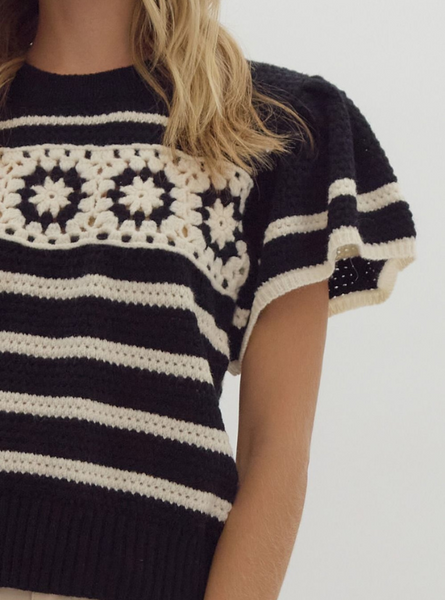 Black Stripe Crochet Sweater