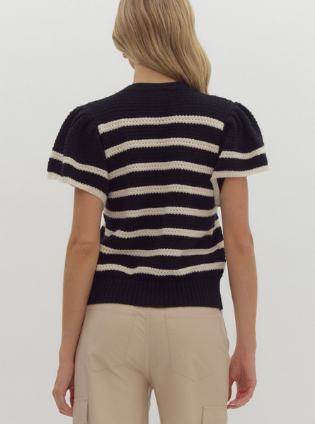 Black Stripe Crochet Sweater