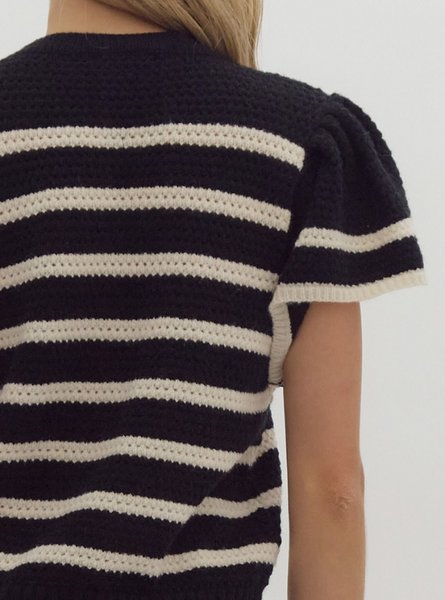 Black Stripe Crochet Sweater