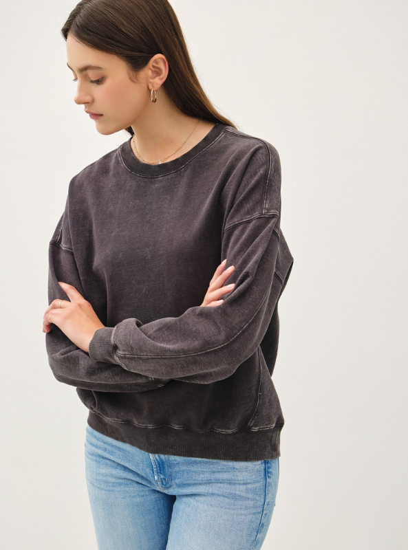 Charcoal Acid Wash Sweatshirt - Tres Chic Boutique